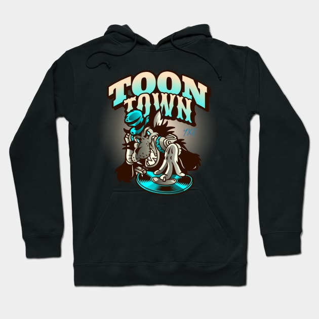 Groove Wolf DJ Hip-Hop Hilarity in Toon Town YXE Hoodie by Stooned in Stoon